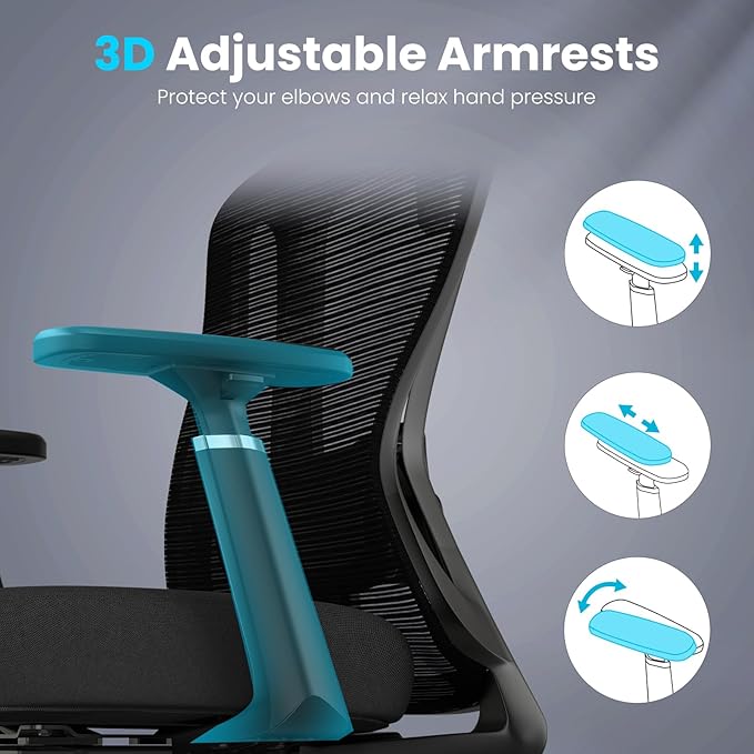 Farini Office Chair Ergonomic Desk Chair, High Back Computer Chair with Wheels, Home Sutdy Chair for Heavy People, Office Chair Adjustable Seat Depth, 3D Armrests and Adjustable Headrest, Black