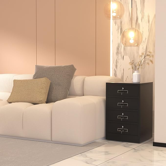 Metal Storage Cabinet with Lockable Drawers for Home Office Bedroom Living Room Organization(Black)