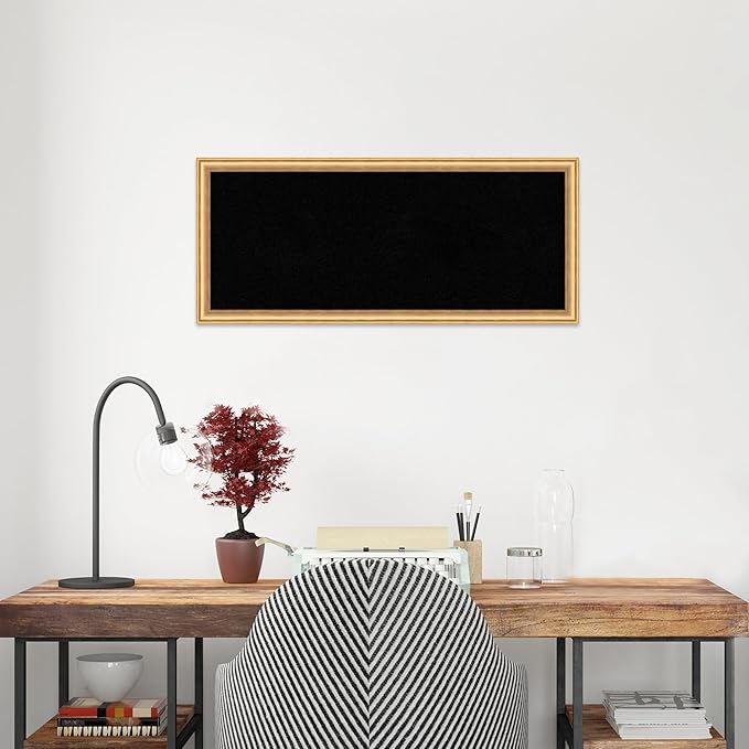 Amanti Art Black Cork Board for Wall, 14x32 Vision Board with Gold Wood Frame, Medium Corkboard Office Decor for Home Organization, Casual Corkboard Pinboard to display items for home organization