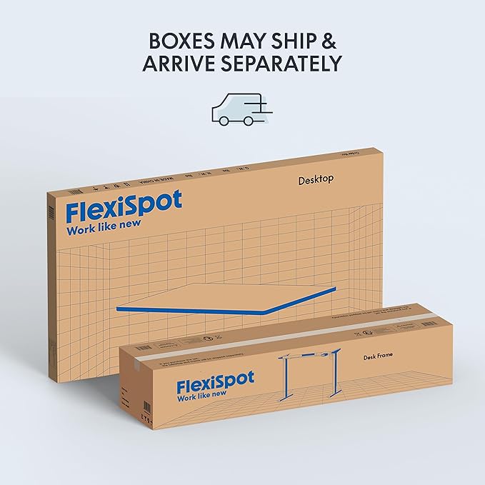 FLEXISPOT EN1 Whole-Piece Standing Desk - 48 x 30 Inches, Electric Height Adjustable, Heavy Duty Steel Frame with Automatic Smart Keypad (Black Frame + White Top, 2 Packages)