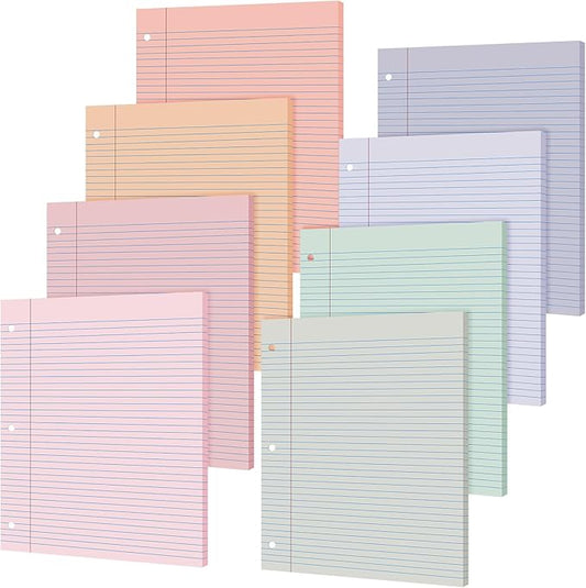 PerKoop 400 Sheets Colored Loose Leaf Paper 8.5" x 11" college ruled Lined 3 Hole Punched notebook Filler Paper for 3 Ring Binders Office School Supplies (Fantasy Color)