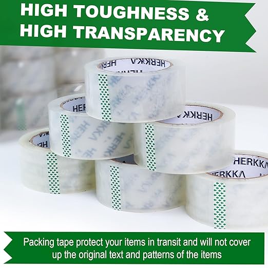 HERKKA Clear Packing Tape, 36 Rolls Heavy Duty Packaging Tape for Shipping Packaging Moving Sealing, Thicker Clear Packing Tape, 2 inches Wide, 65 Yards Per Roll, 2340 Total Yards