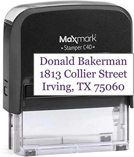 MaxMark Customized Self Inking Stamp - Up to 5 Lines of Text - Large Size - Choose from 15 Ink Colors