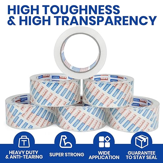 ADHES 48 Rolls Packing Tape with Dispenser Gun, 2.6 Mil Heavy Duty Packaging Tap for Shipping, Moving and Storing, 1.88 Inch x 55Yards, Super Clear
