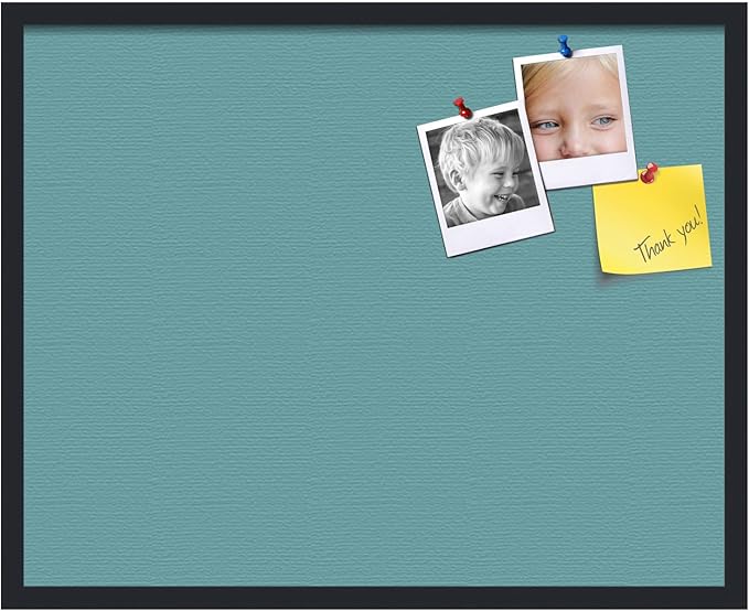 PinPix 30x24 Inch Cork Bulletin Board. This Decorative Framed Pin Board Comes with Aqua Pastel Design and a Satin Black Frame. Ideal for Home Office Decor or Message Board (PinPix-1806)