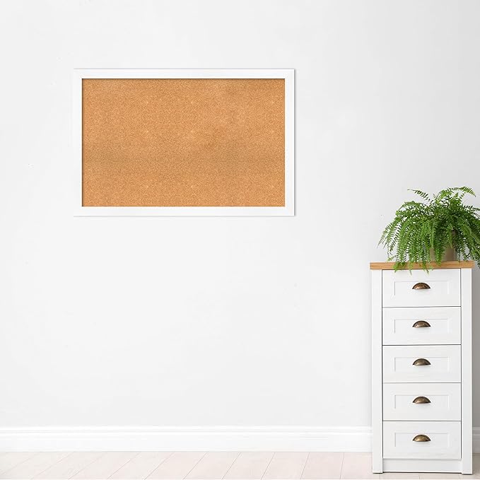 Amanti Art Natural Cork Board for Wall, 31x47 Vision Board with White Frame, Oversize Corkboard Office Decor for Home Organization, Modern Corkboard Pinboard to Display Items for Home Organization in