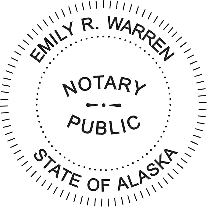 MaxMark Round Notary Stamp for State of Alaska- Self Inking Stamp - Top Brand Unit with Bottom Locking Cover for Longer Lasting Stamp - 5 Year Warranty