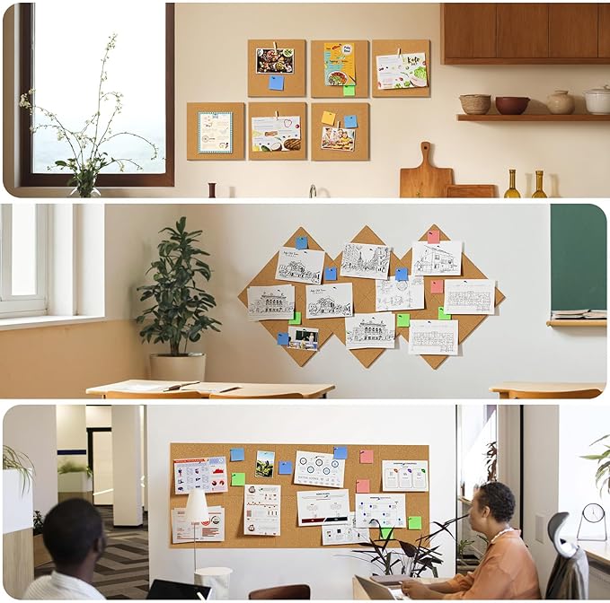 MaxGear Large Cork Board for Wall 48" x 24", 8 Pack Cork Board Tiles with 20 Pushpins & Safe Removable Adhesive Tabs, 12" x 12" Corkboards for Office, School, Home