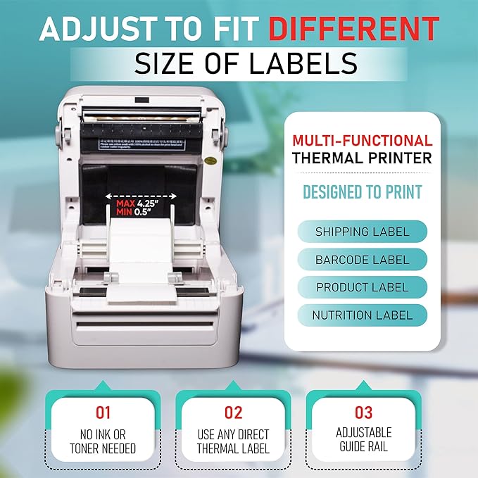 2054K-AP Auto Peel Shipping Label Printer, Separate Label from Backsheet Automatically, Print on Windows Mac Chromebook via USB, Print Wireless for BT on Windows ONLY, UPS USPS FedEx