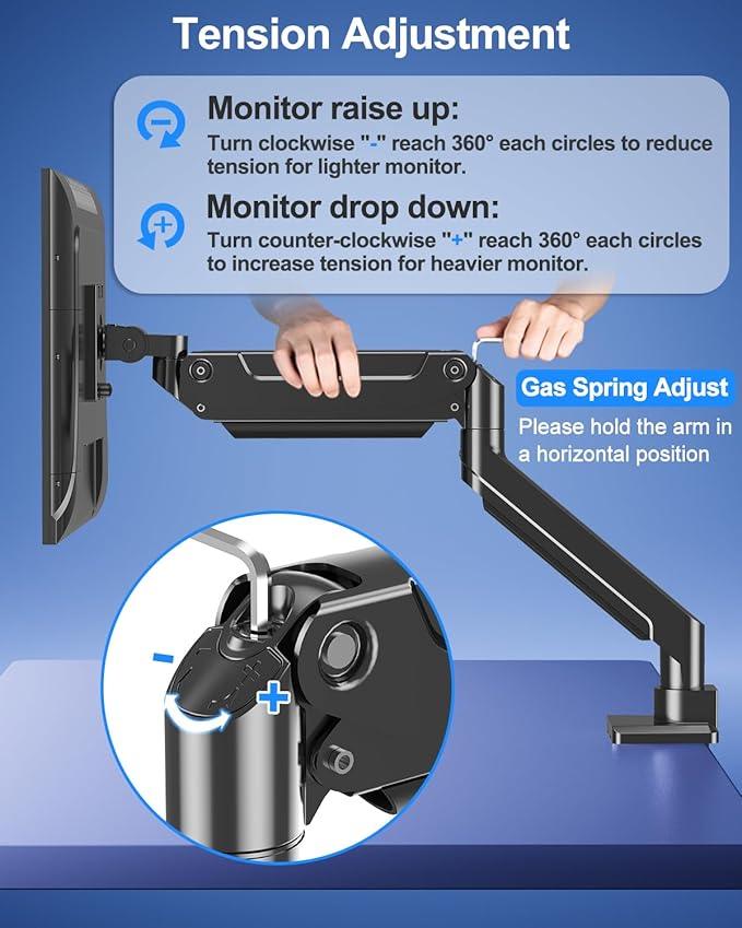 MOUNT PRO Heavy Duty Monitor Arm for Max 49 Inch Ultrawide Screens up to 44 lbs, Aluminum Premium Single Monitor Mount for Samsung Odyssey G9 and More, Adjustable Display Desk Stand, VESA 100x100mm
