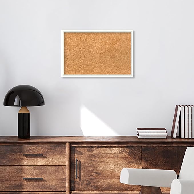 Amanti Art Natural Cork Board for Wall, 15x23 Vision Board with White Frame, Small Corkboard Office Decor for Home Organization, Modern Corkboard Pinboard to Display Items for Home Organization in
