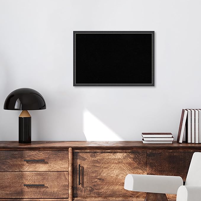 Amanti Art Black Cork Board for Wall, 17x25 Vision Board with Black Wood Frame, Medium Corkboard Office Decor for Home Organization, Traditional Corkboard Pinboard to Display Items for Home