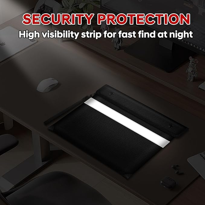 Fire Proof Money Bag for Cash 5200℉ Heat Insulated,Fireproof Waterproof Document Pouches with Double-Sided Reflective Strip,Money Envelopes for Cash,Valuables,Jewelry(11"x7.7",Black)