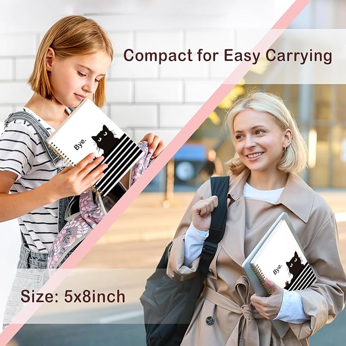 Lacama Cat Notebook Cat Journal, Funny Black Cat Spiral Notebook Journal, Gifts for Cat Lovers, Trendy Cat Notebooks for School and Office Supplies, Cat Stationary 5.5x8.3