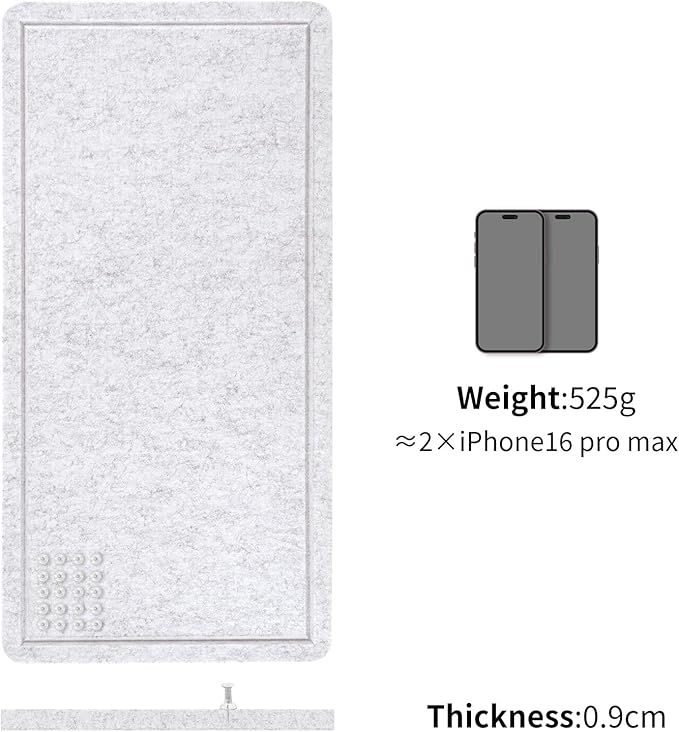 Bulletin Board, 35 x 17 1/2 inches Felt Board - Decorative Pin Board, Cork Board Alternative for Wall, Foldable Picture Board Self-Adhesive Vision Board Prayer Board with 20 Pushpins - Marble White