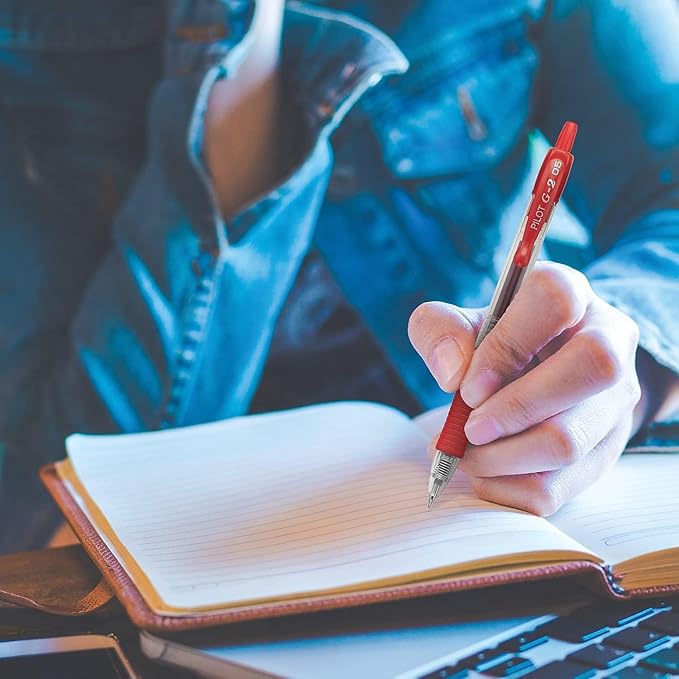 G2 Retractable Premium Gel Ink Roller Ball Pens Extra Fine Point (.5mm) Red Ink 3 pack; Refillable & Premium Comfort Grip Bundle with Plastic Reusable Pouch