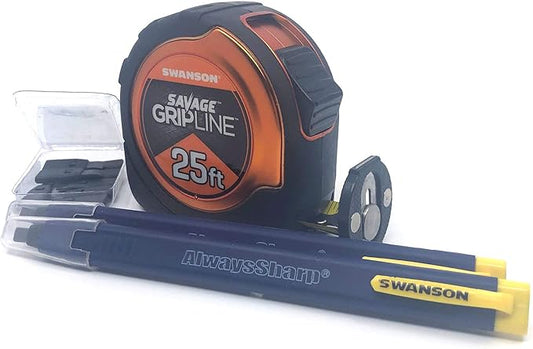 Swanson Tool Co SVGL25M1/CP216 Value Pack featuring a 25 Foot Gripline Tape Measure and 2 Mechanical Pencils with Black Graphite Replacement Tips