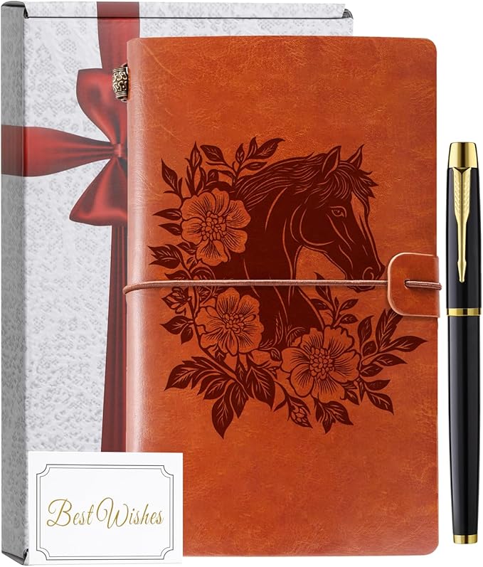 Horse Gifts for Women Girls Horse Stuff Leather Journal Notebook with Pen for Horse Lovers Leather Refillable Notebook, Sketchbook, Travel Diary
