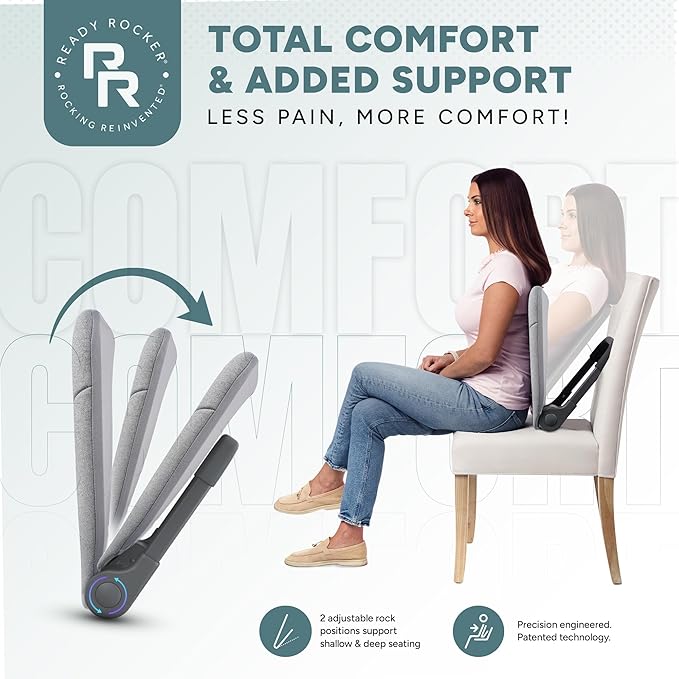 READY ROCKER Deluxe Slate | Adjustable Ergonomic Portable Rocker | Back Pain Relief & Relaxation | Black Rocker & Deluxe Cover | Back & Lumbar Support for Chair | Lightweight & Portable | 3.0 Model