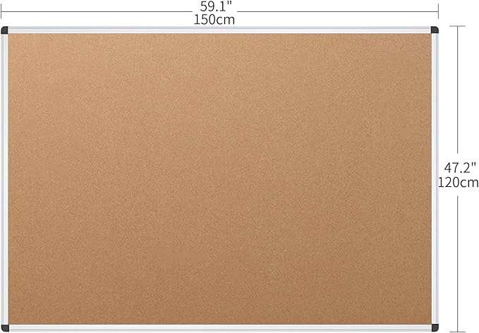 VIZ-PRO Large Cork Bulletin Board, 60 X 48 Inches, Wall-Mounted Corkboard with Silver Aluminium Frame for School, Office, and Home 5' X 4'
