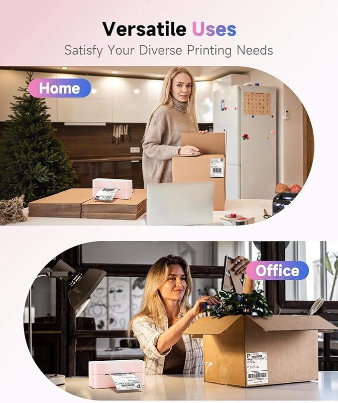 Bluetooth Thermal Label Printer Pink, Wireless 4x6 Thermal Shipping Printer Pink for Small Business & Shipping Package, Desktop Printing, Compatible with Amazon, Ebay, Shopify, Etsy, USPS