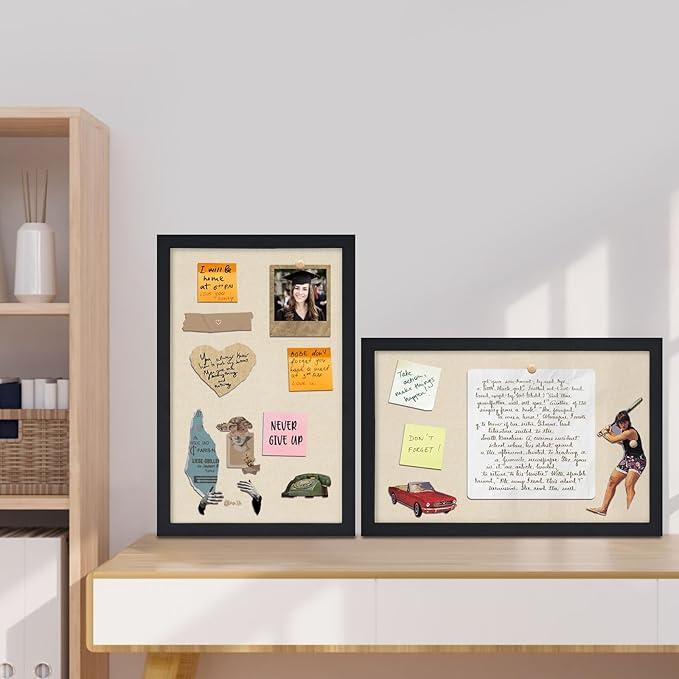 Egofine Cork Board Bulletin Board with Linen, 16x11 Wood Frame Pin Board Wall Decor, 2 Pack Cork Boards for Walls, Hanging Horizontal or Vertically for Office Home Decor School Kitchen, Black