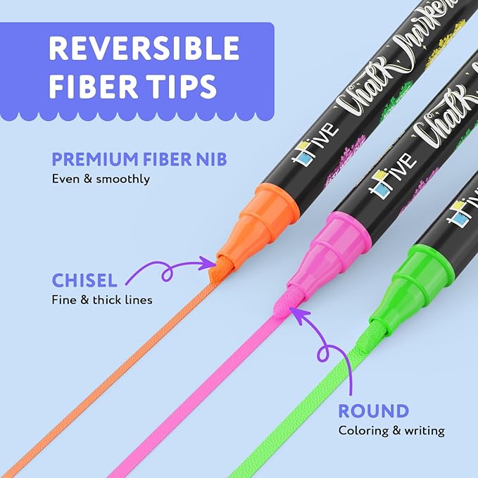 TFIVE Red Liquid Chalk Markers - 2 Pack Bright Colors Erasable Chalk Marker Pens, Reversible Tip, Non-Toxic, for Chalkboards, Signs, Glass, Easy to use Chalk markers TF800