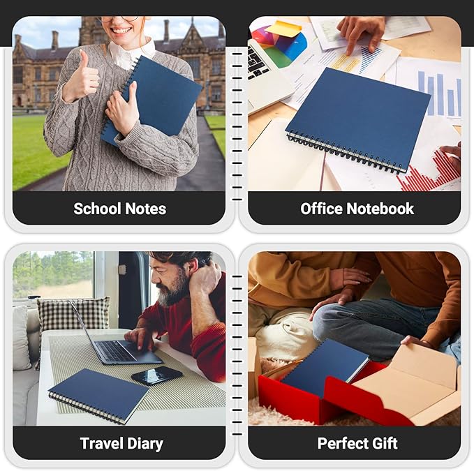 EUSOAR Spiral Notebook Hardcover, 3pcs B5 7.3"x10.2" 5 Subject College Ruled Writing Pad, 100GSM 120Sheets/ 240Pages of Lined Paper, for School, Home Supplies, Office and Business, Royal Blue