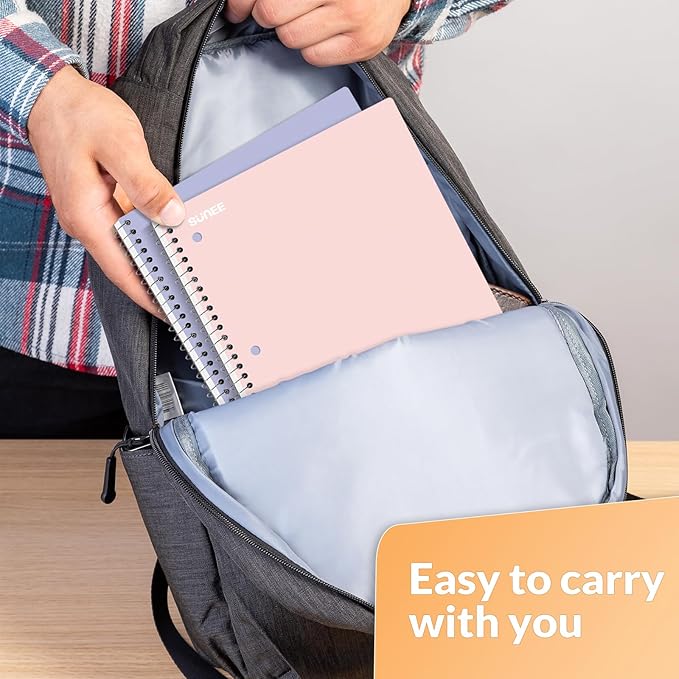 SUNEE Spiral Notebooks, 1-Subject, 20 Pack, College Ruled Paper, 8" x 10-1/2", 70 Sheets per Notebook,3-Hole Punched Paper, Pink,Purple, Blue, Green, Yellow Spiral Lined Notebooks for School,Work