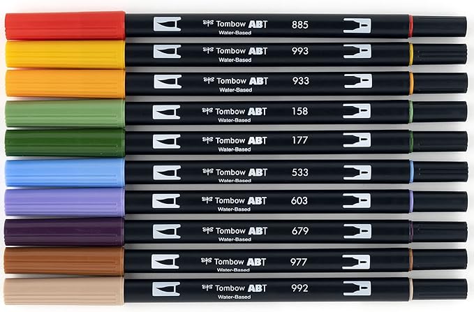 Tombow 56168 Dual Brush Pen Art Markers, Secondary, 10-Pack. Blendable, Brush and Fine Tip Markers