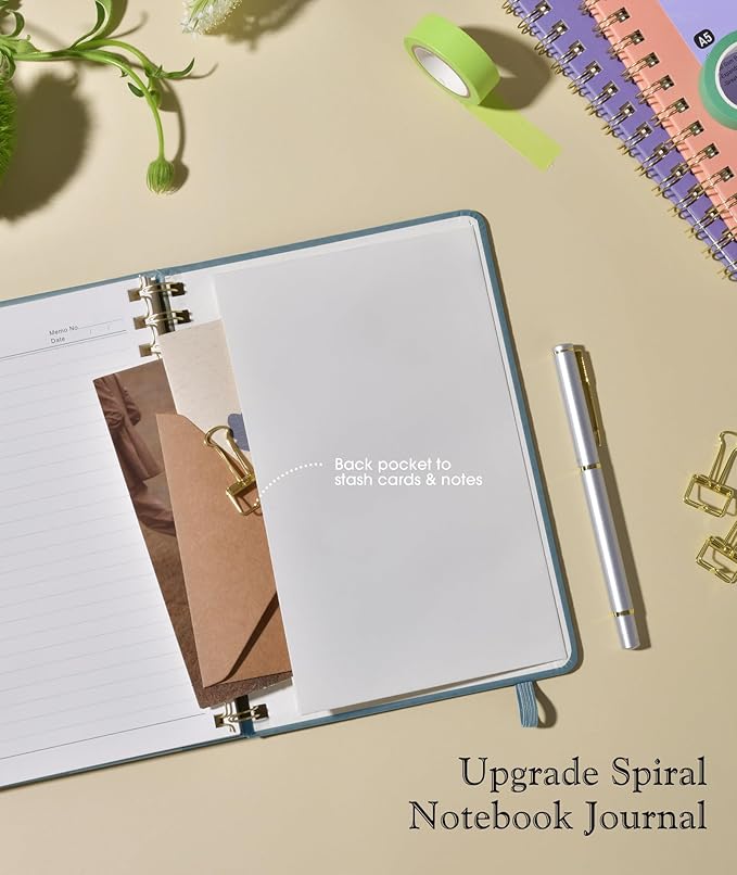 Lined Spiral Journal Notebook, A5 Hardcover Spiral Journals for Women Men, 150 Numbered Pages Spiral Bound Notebook, 100 GSM College Ruled Notebooks for Writing Note Taking 5.75" x 8.38", Misty Blue