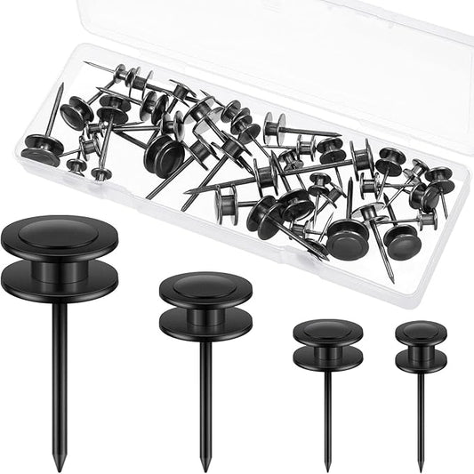 Ferraycle 40 Piece Double Headed Picture Hangers Nails 4 Size Long Thumb Tacks for Wall Hanging Decorative Nails Push Pins Picture Hooks for Drywall Photo Decor, 10/20/ 30/ 50lb(Black)