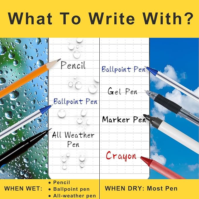 Weatherproof Top Spiral Notebook 3x5 Pocket Notepad with Waterproof Paper and Hard Cover, 100 Pages per Steno Pad, Graph Pattern (3" x 5", Yellow)