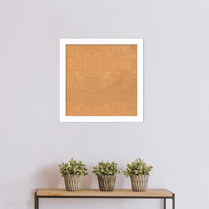 Amanti Art Natural Cork Board for Wall, 27x27 Vision Board with White Frame, Medium Corkboard Office Decor for Home Organization, Casual Corkboard Pinboard to Display Items for Home Organization in