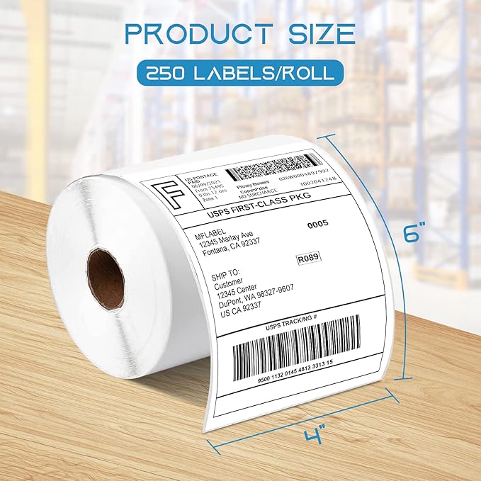 MFLABEL® 40 Rolls of 250 4x6 Direct Thermal Blank Shipping Labels for Zebra 2844 Zp-450 Zp-500 Zp-505