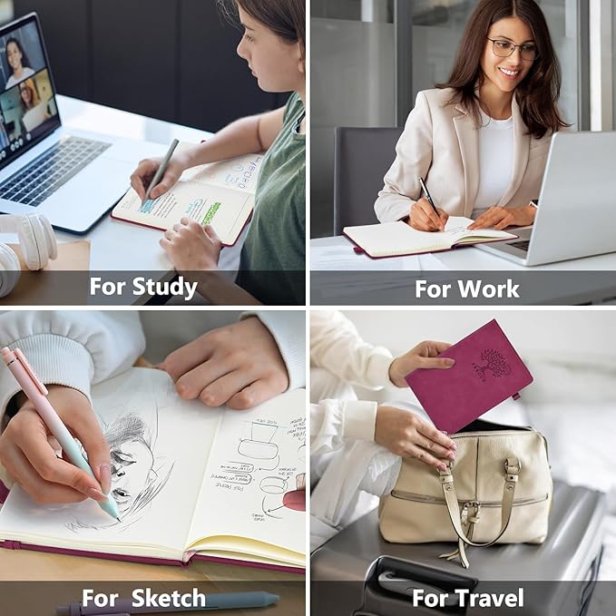 PERCUN Graph Paper Notebook, 160 Pages Grid Journal for women & men, A5 Hardcover Leather Graphing Notebook for School, Work, Travel, Note Taking 5.9”x8.5” (Burgundy)