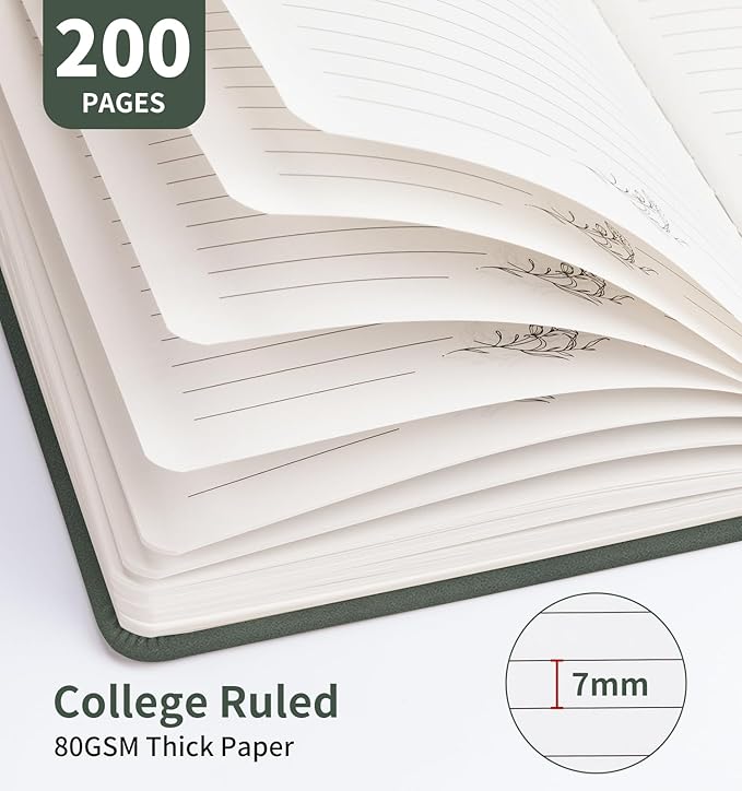 Lined Journal Notebook For Women, 200 Pages A5 Hardcover Leather Journals For Writing College Ruled Notebook For Work School Note Taking Business Diary Notepad 5.7'' X 8.3''-Green
