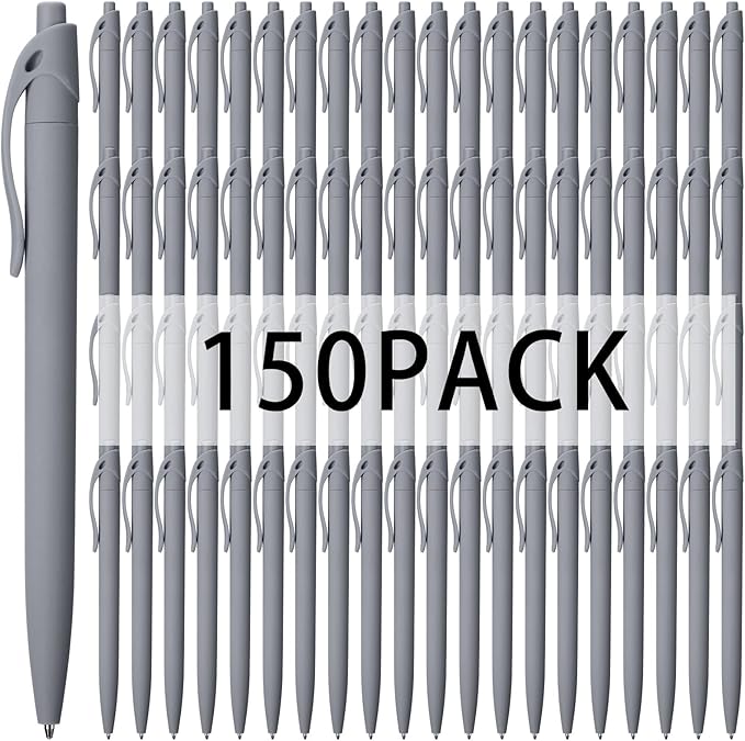 Fulmoon 150 Pcs Ink Click Pens Bulk Gel Writing Retractable Ballpoint Pens 1.0 mm Medium Point No Bleed Bulk for Office Supplies Teacher Stationery(Grey)