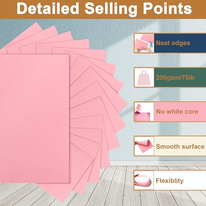 40 Sheets Candy Pink Cardstock 8.5 x 11 Craft Paper, 75lb Premium Heavyweight Paper Card Stock for DIY Cards Making, Greeting Cards, Party Decorations, Wedding Invitations, Menus