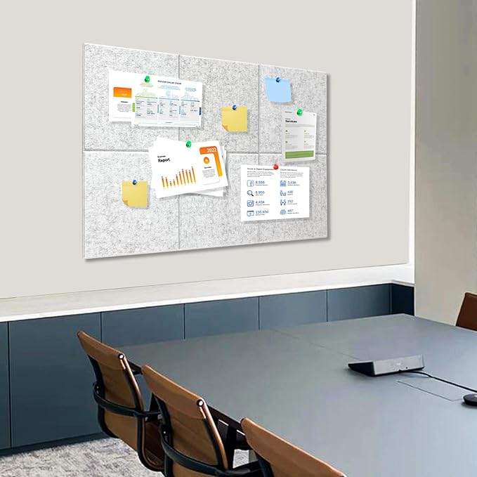 Thick Cork Board for Wall with Pins, 36" x 24" Bulletin Board Self-Adhesive Pin Board | Customized 6 Packs Felt Tiles for Office Home Wall Decor