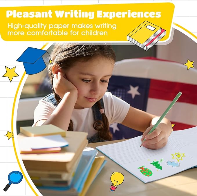 Henoyso 6 Pcs Primary Composition Notebook K-2 9 3/4 x 7 1/2 Inch Primary Journal, Back to School Supplies, Bulk Blank Writing Book for Kid to Write Draw Journal 60 Page Notebooks (Pastel Color)