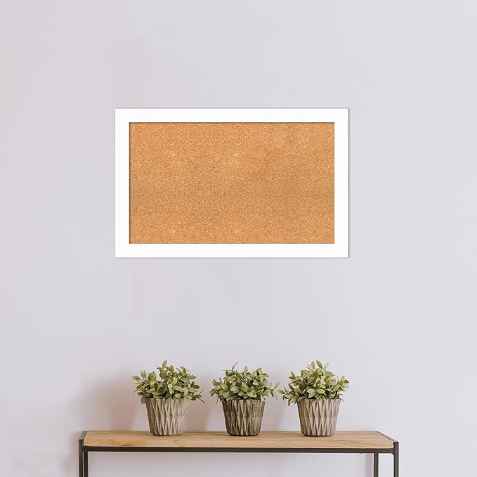 Amanti Art Natural Cork Board for Wall, 21x33 Vision Board with White Frame, Medium Corkboard Office Decor for Home Organization, Casual Corkboard Pinboard to Display Items for Home Organization in