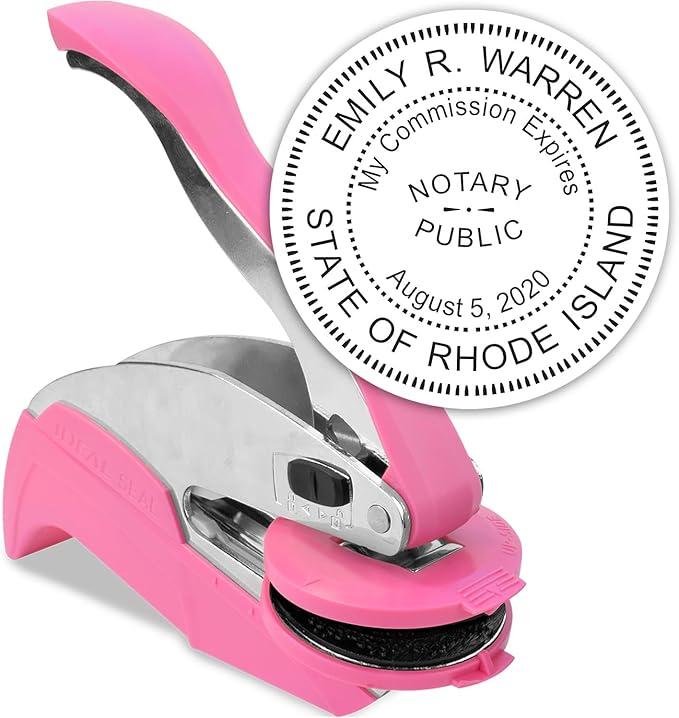 MaxMark Notary Seal Round Pink Embosser for Rhode Island State - Includes Gold Burst Seal Labels (50 Count)