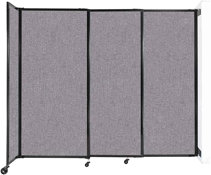 Wall-Mounted Sliding StraightWall Room Divider | Adjustable Widths | Locking Wheels | Room Separator | Up to 7'2" Wide x 6' Tall Cloud Gray Fabric Panels