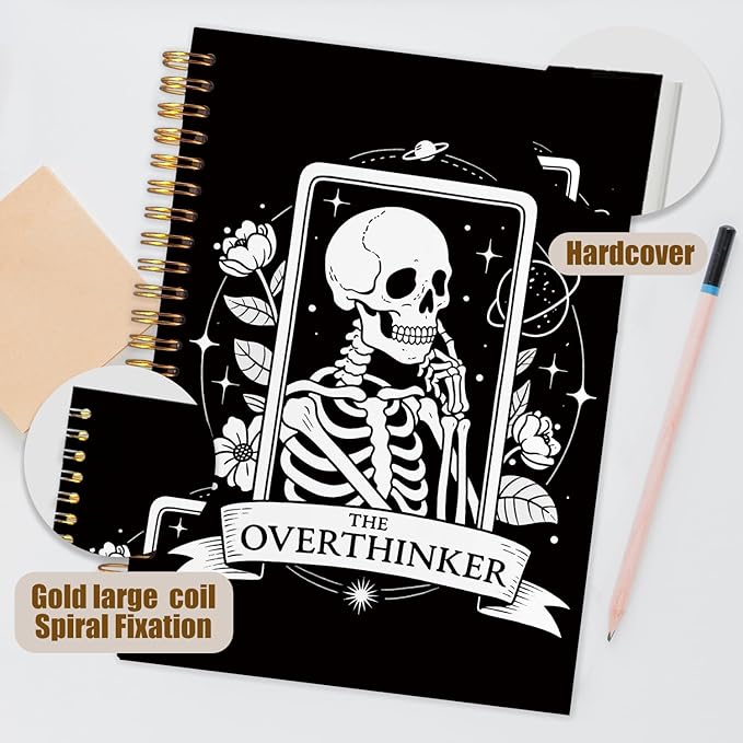 WUCHJ the Overthinker Tarot Card Spiral Notebook Journal, Gothic Goth Skull Notebook Journal, Witchy Journal, Goth Office Supplies, Witchy Stuff Spiral Notebook 5.5x8.3