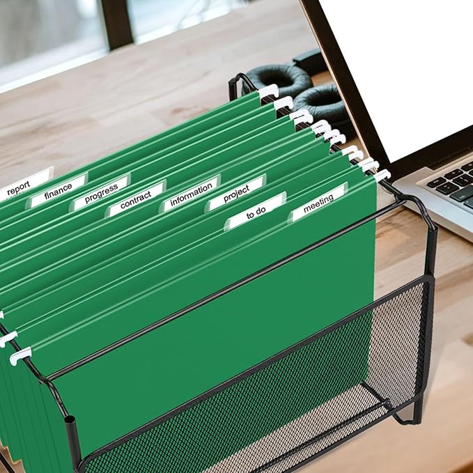 HERKKA Hanging File Folders, 60 Pack Reinforced Letter Size Hanging Folders, Designed for Bulky Files, Filing Cabinet, 1/5-Cut Adjustable Tabs (Green)