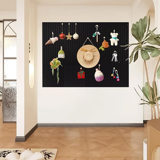 Large Cork Board Alternative, 15 Pack Felt Board with Safe Removable Adhesive Tabs Felt Wall Tiles, Large Cork Boards for Walls, Cork Board for Home Office, Pin Boards for Walls, Stripe Black