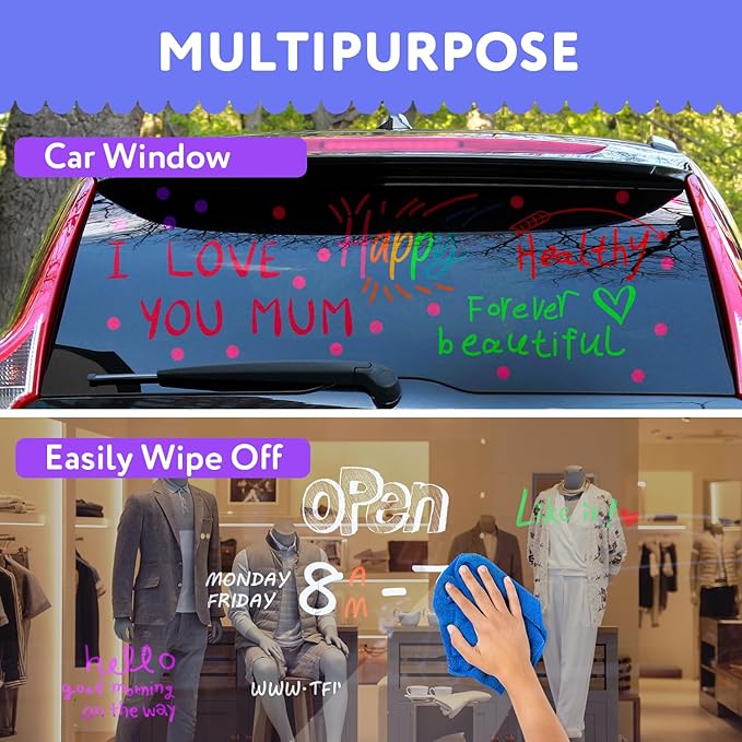 TFIVE Blue Liquid Chalk Markers - 2 Pack Bright Colors Erasable Chalk Marker Pens, Reversible Tip, Non-Toxic, for Chalkboards, Signs, Glass, Easy to use Chalk markers TF800