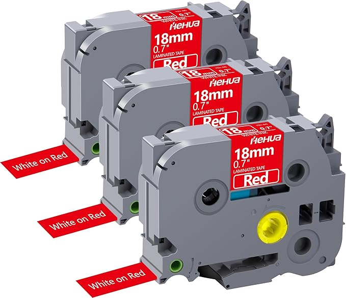 Hehua 18mm 0.7 White on Red Laminated Tape Compatible for Brother Label Maker Tape TZe-445 TZe445 TZ-445 TZ445 for P Touch PT D400 D450 D600 D610 P710BT, 3/4'' x 26.2ft White on Red, 3 Pack