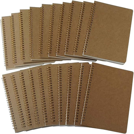 YUREE Spiral Notebook A5/Softcover Spiral Journal, Blank Pages, 50 Sheets (100 Pages), 8.45" x 5.8", Brown, 20 Pack